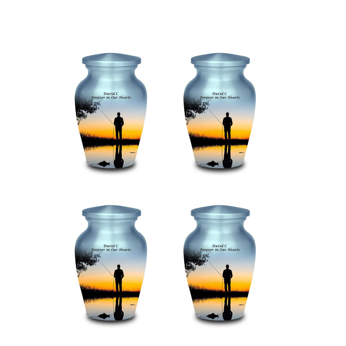 sunset fishing cremation urn for human ashes, handmade aluminum memorial urn – photo 9