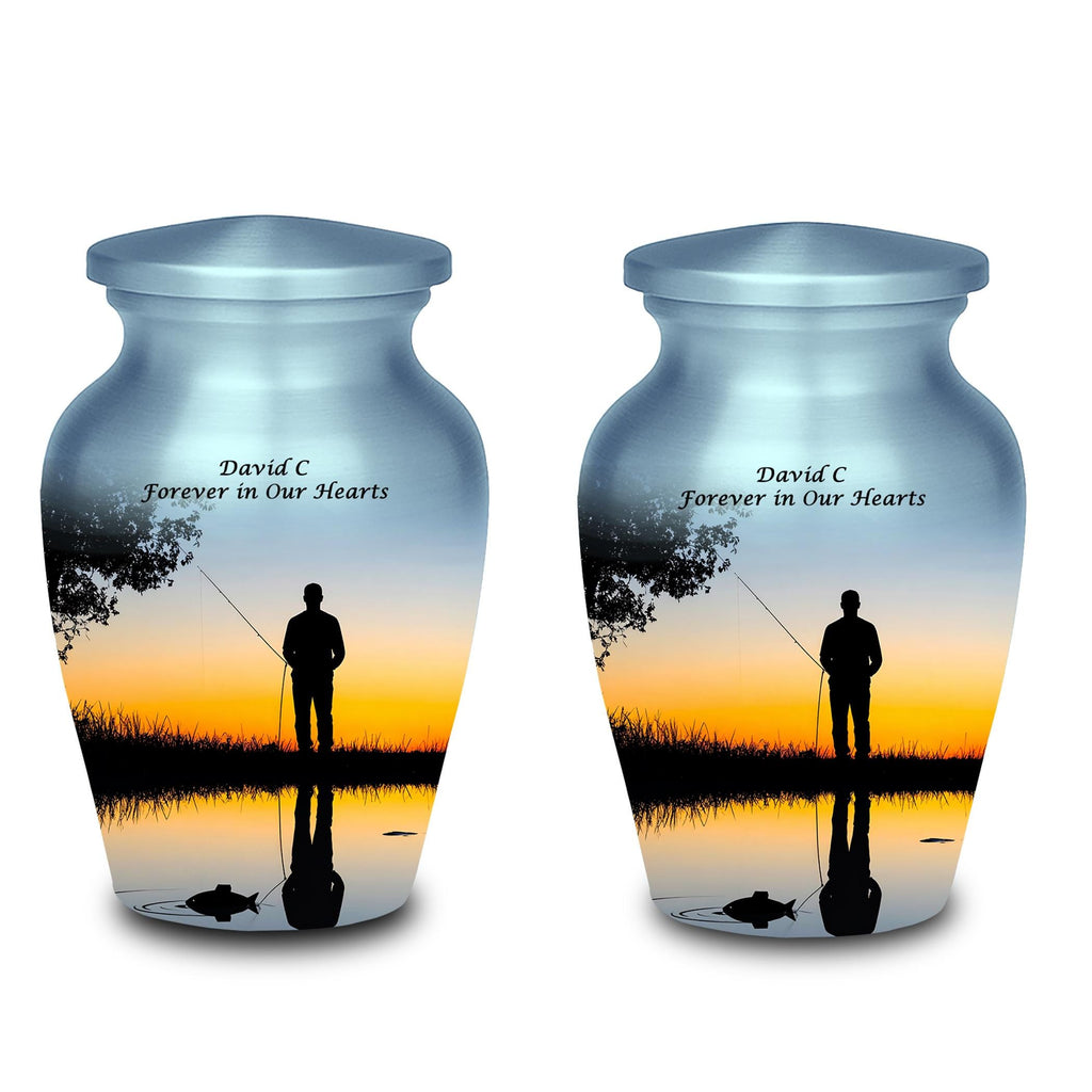 sunset fishing cremation urn for human ashes, handmade aluminum memorial urn – photo 6