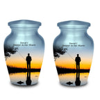 sunset fishing cremation urn for human ashes, handmade aluminum memorial urn – photo 6
