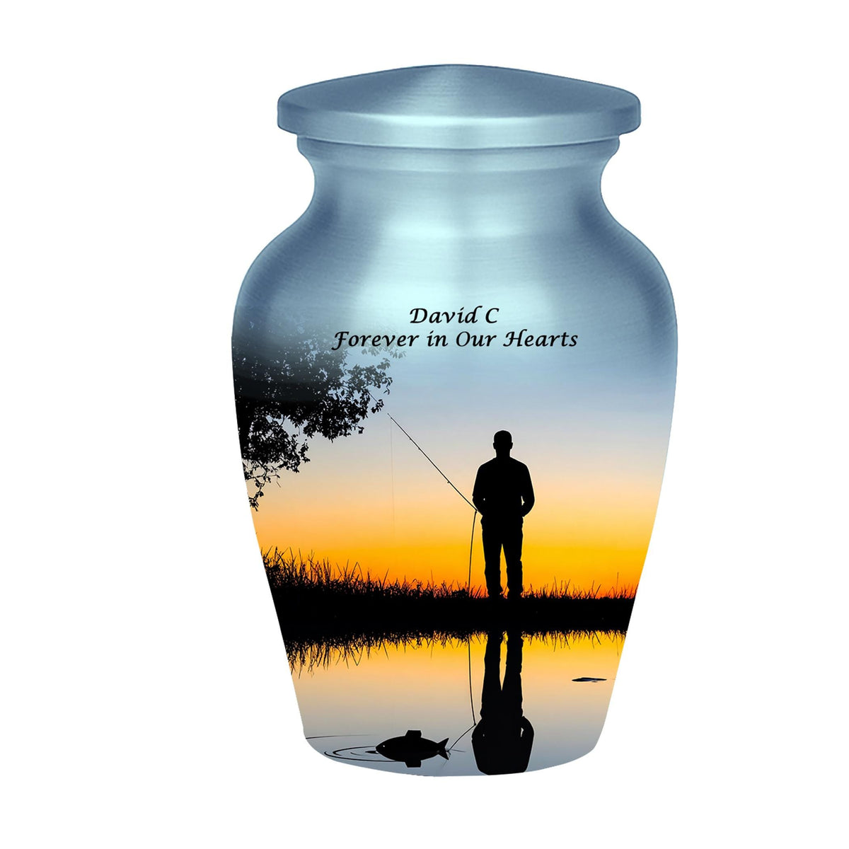 sunset fishing cremation urn for human ashes, handmade aluminum memorial urn – photo 8