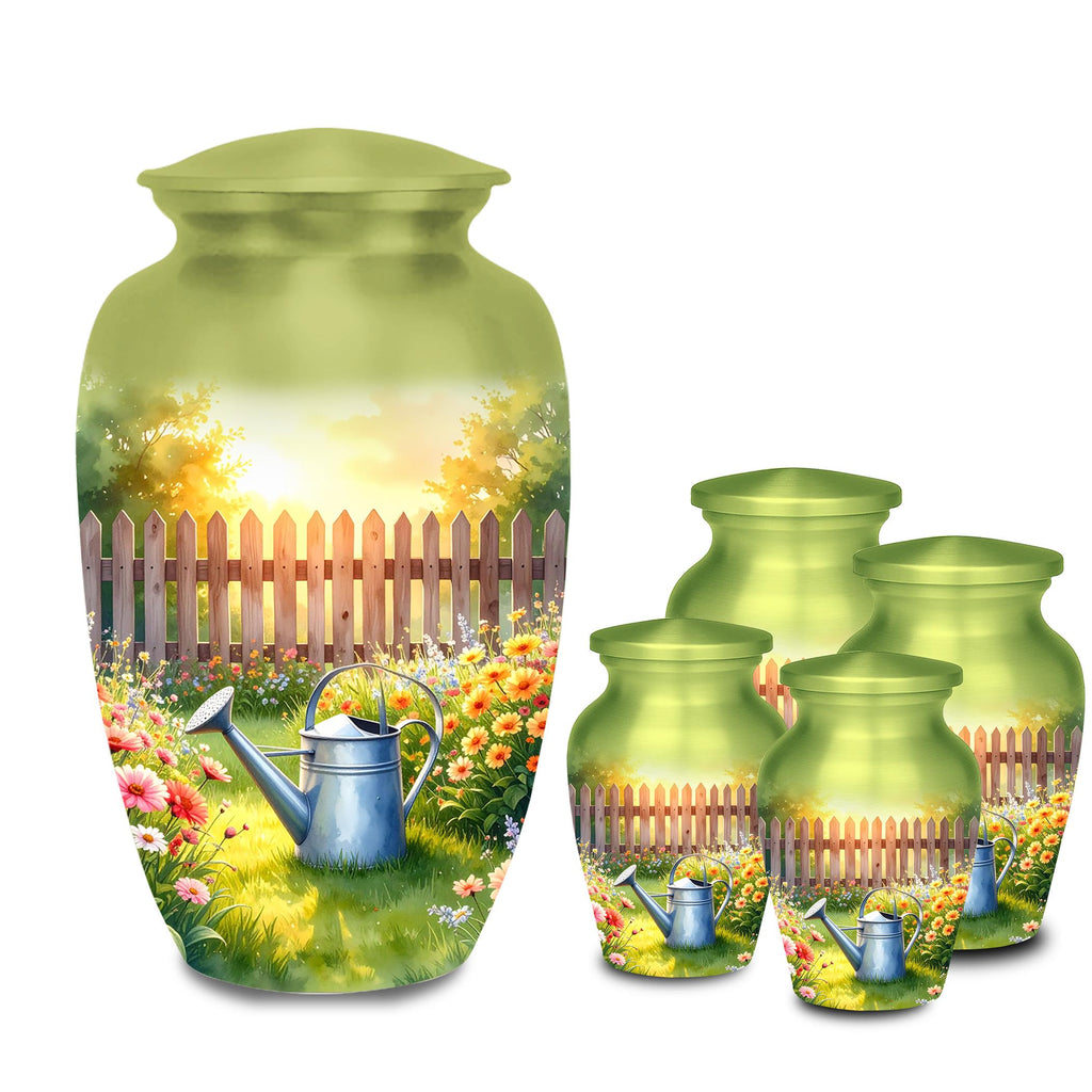 floral garden cremation urn for human ashes, handmade aluminum memorial urn – photo 5
