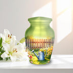 floral garden cremation urn for human ashes, handmade aluminum memorial urn – photo 4