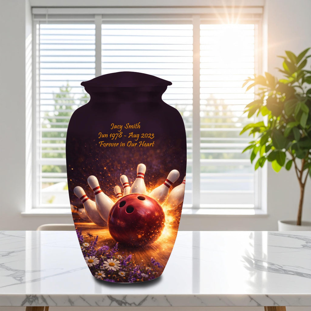 bowling strike cremation urn for human ashes, handmade aluminum memorial urn – photo 5