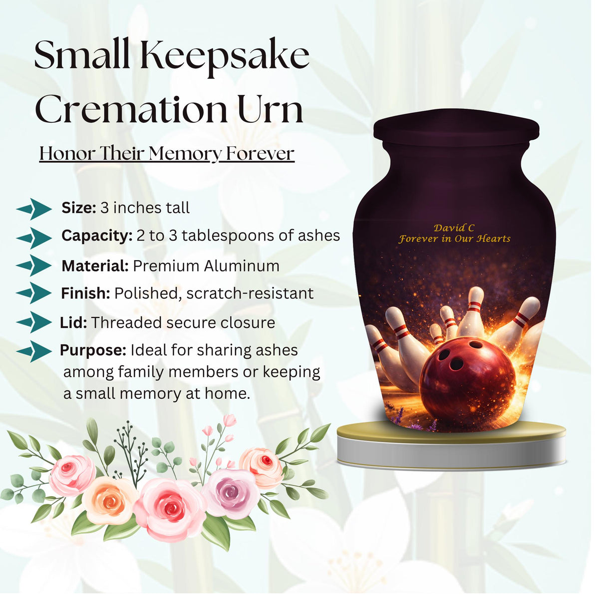 bowling strike cremation urn for human ashes, handmade aluminum memorial urn – photo 9