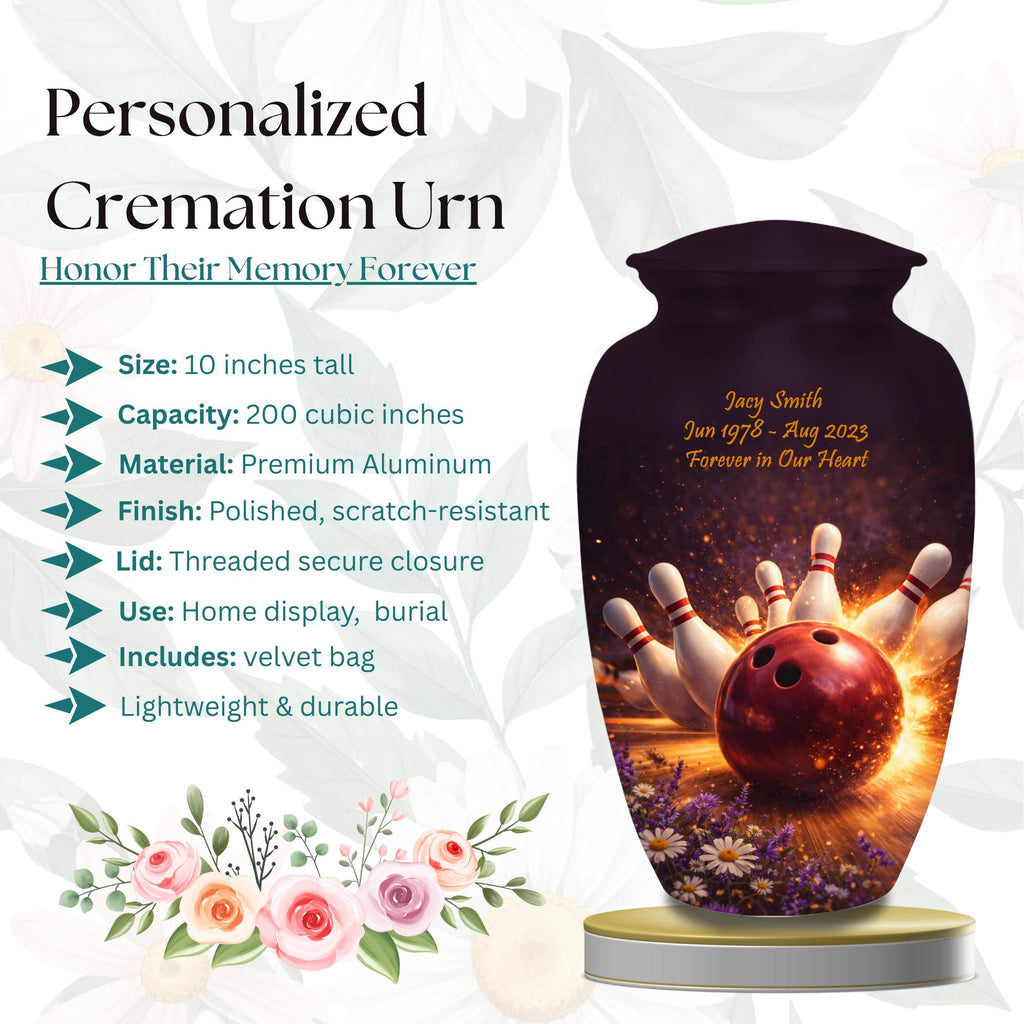 bowling strike cremation urn for human ashes, handmade aluminum memorial urn – photo 2