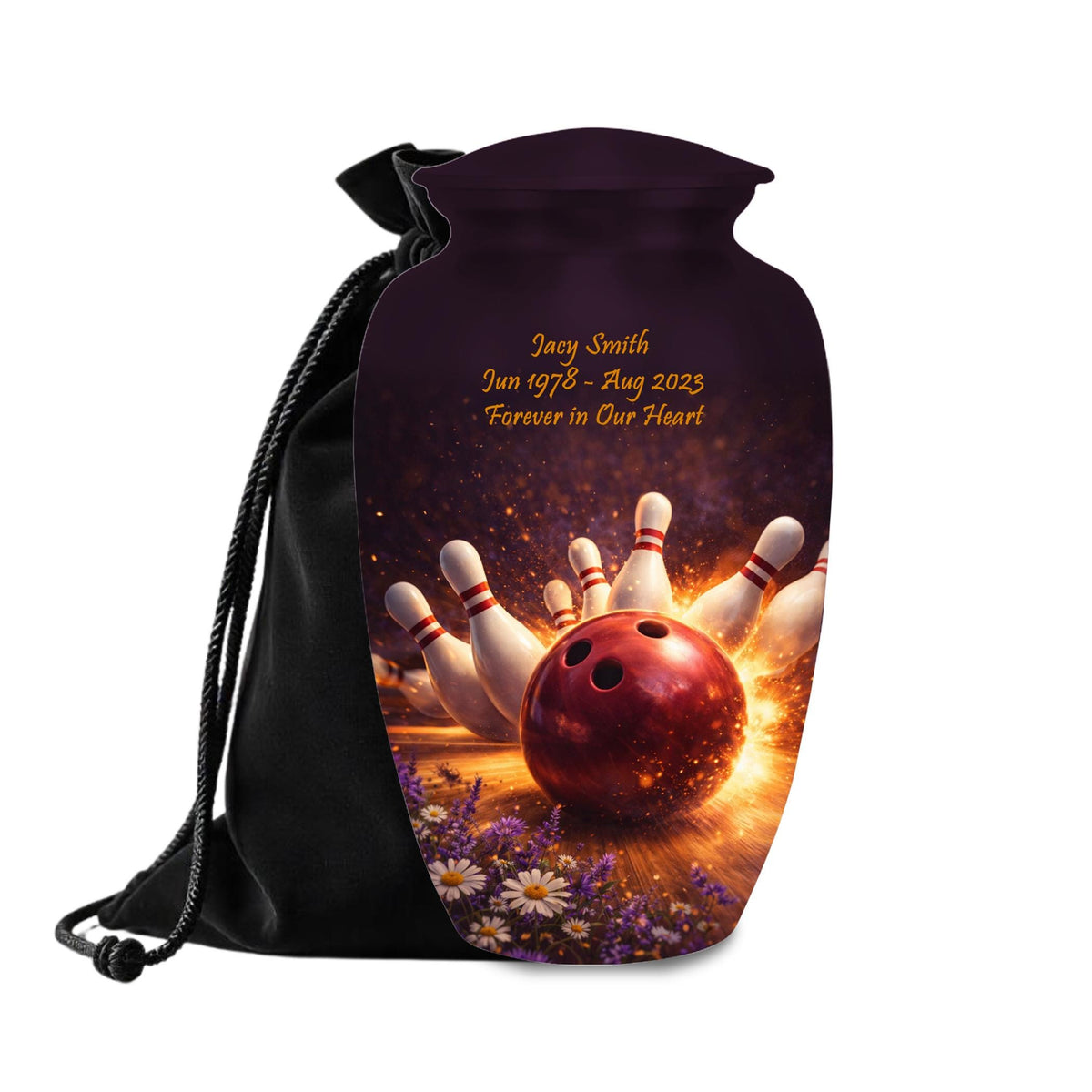 bowling strike cremation urn for human ashes, handmade aluminum memorial urn – photo 3