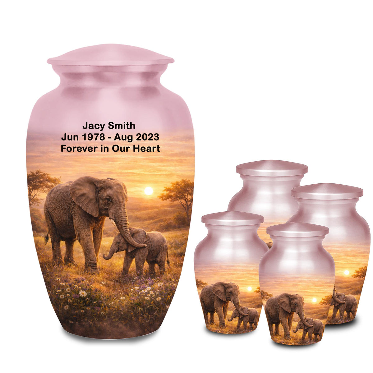 mother and baby elephant cremation urn for human ashes, handmade aluminum memorial urn – photo 9