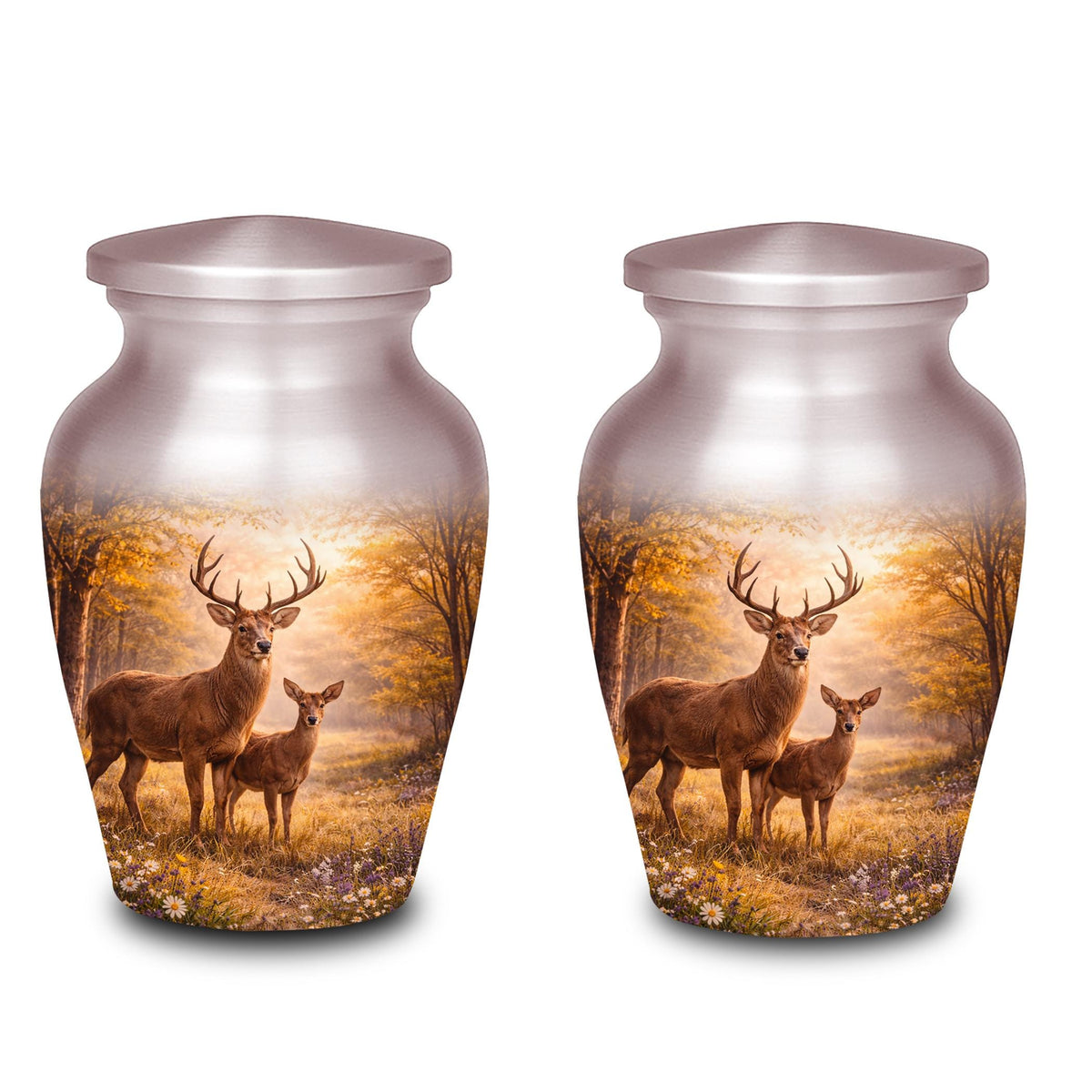 deer forest scene cremation urn for human ashes, handmade aluminum memorial urn – photo 10