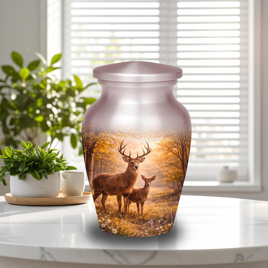 deer forest scene cremation urn for human ashes, handmade aluminum memorial urn – photo 8