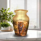 tiger golden forest cremation urn for human ashes, handmade aluminum memorial urn – photo 3