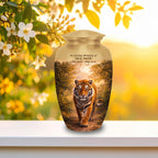tiger golden forest cremation urn for human ashes, handmade aluminum memorial urn – photo 7