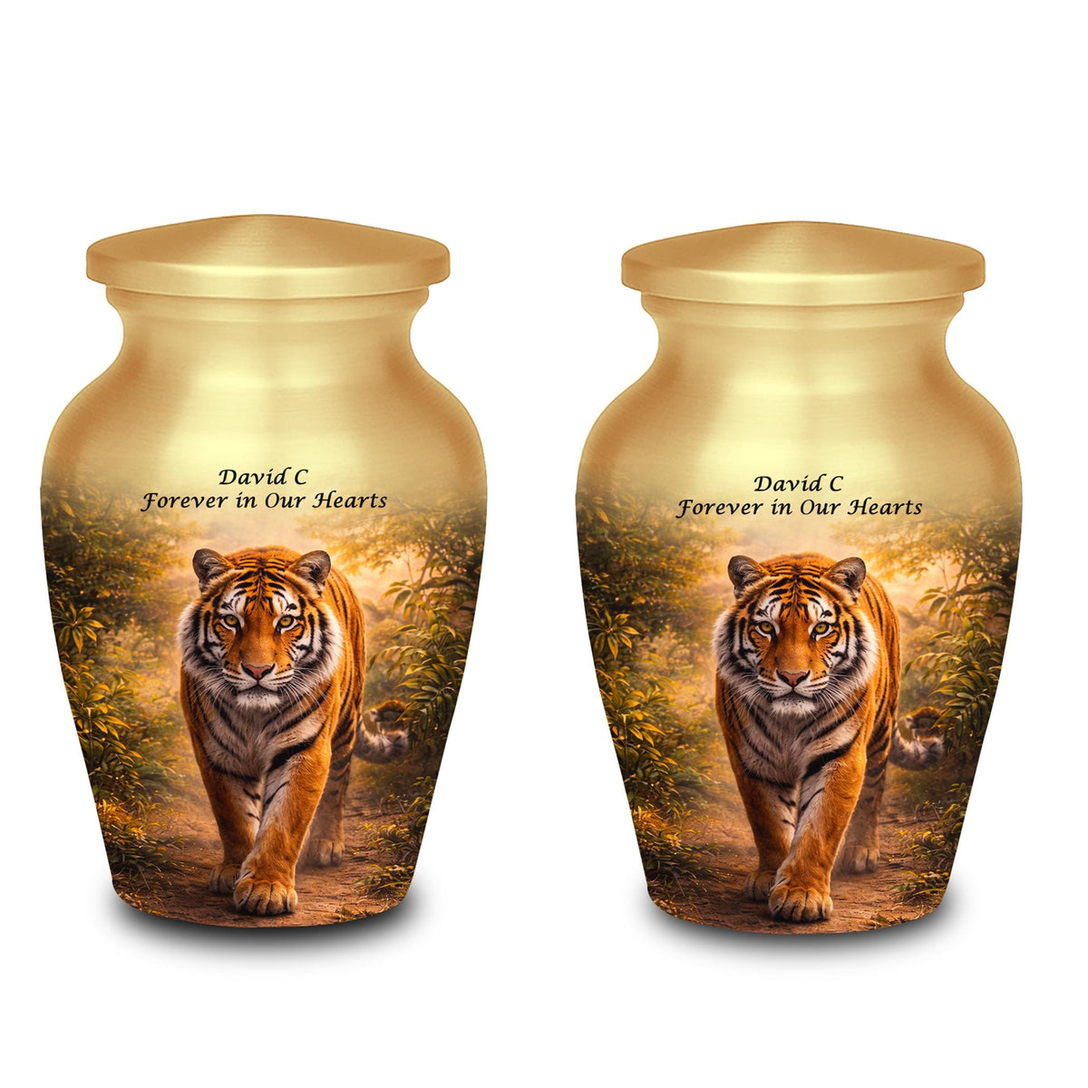 tiger golden forest cremation urn for human ashes, handmade aluminum memorial urn – photo 10