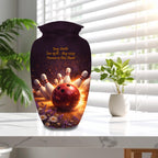 bowling strike cremation urn for human ashes, handmade aluminum memorial urn – photo 1