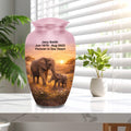 mother and baby elephant cremation urn for human ashes, handmade aluminum memorial urn – photo 1