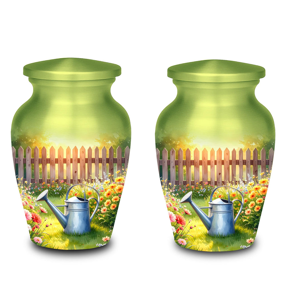 floral garden cremation urn for human ashes, handmade aluminum memorial urn – photo 7