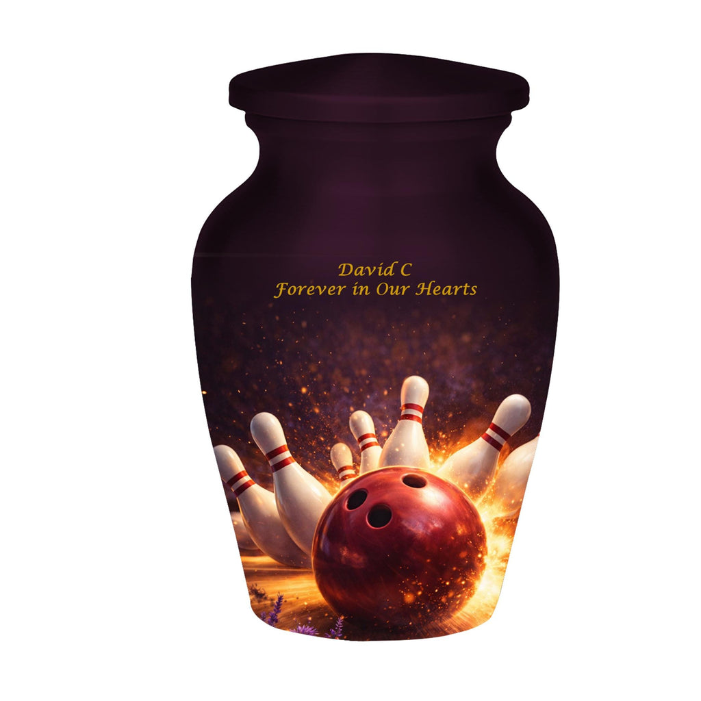 bowling strike cremation urn for human ashes, handmade aluminum memorial urn – photo 4