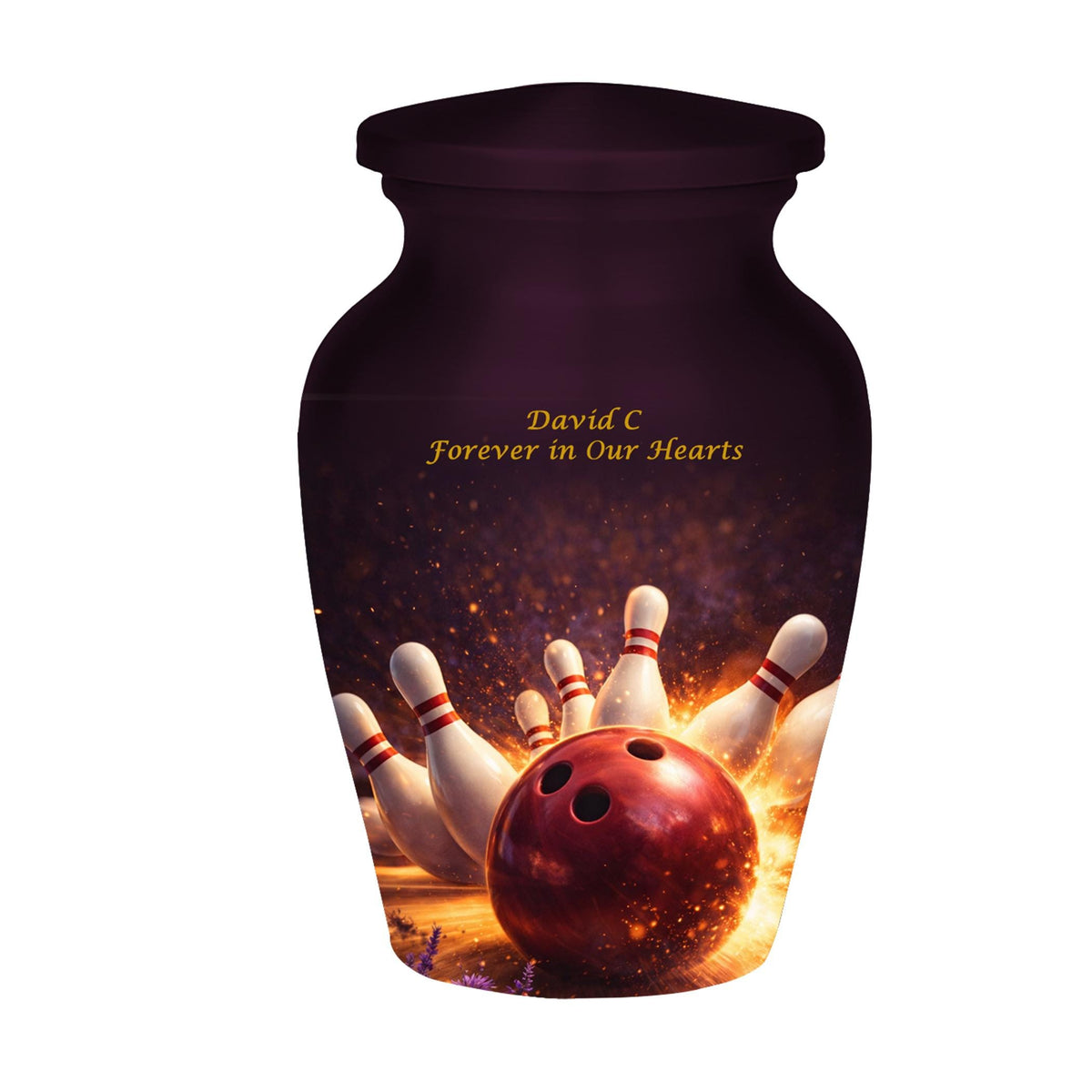bowling strike cremation urn for human ashes, handmade aluminum memorial urn – photo 4