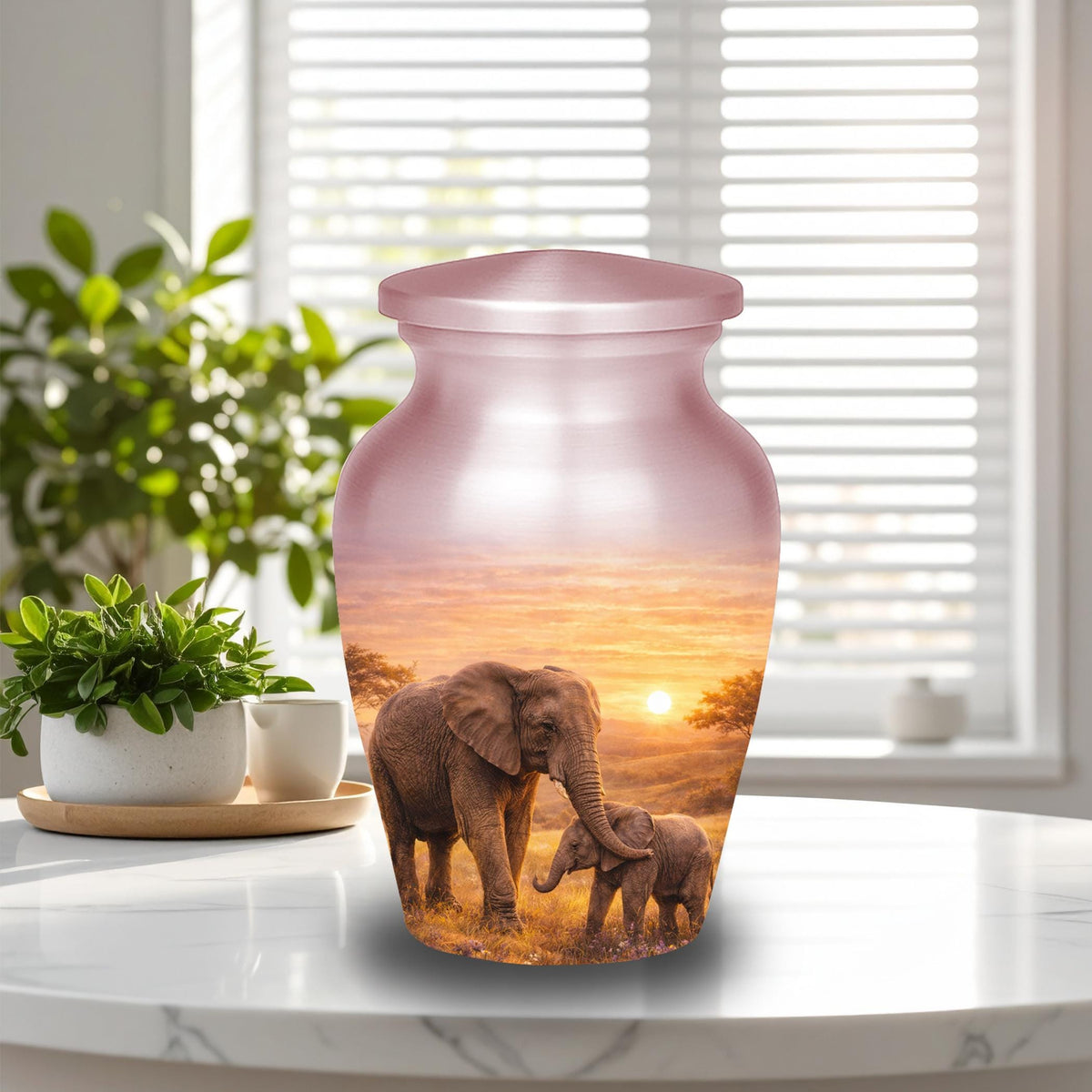 mother and baby elephant cremation urn for human ashes, handmade aluminum memorial urn – photo 8