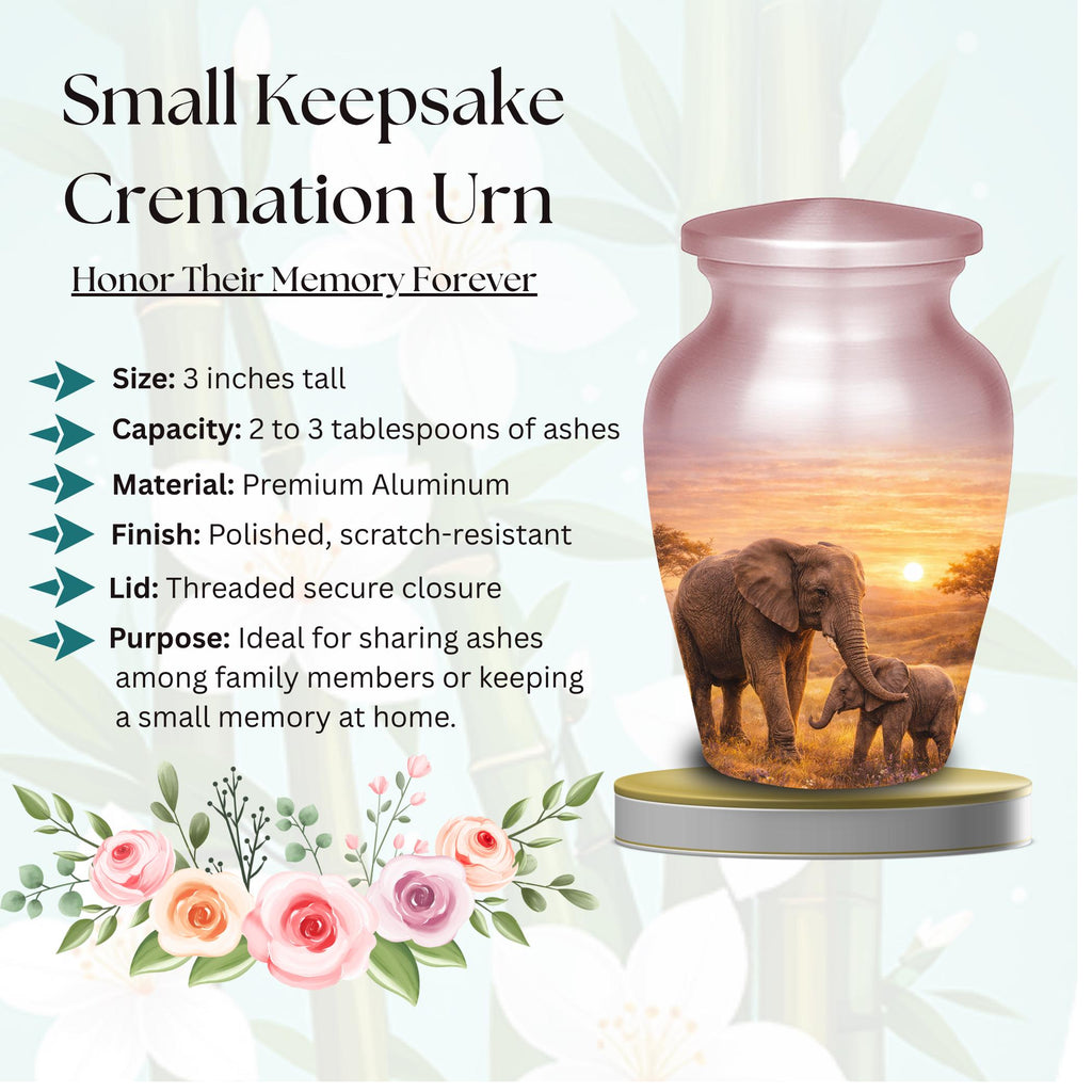 mother and baby elephant cremation urn for human ashes, handmade aluminum memorial urn – photo 5
