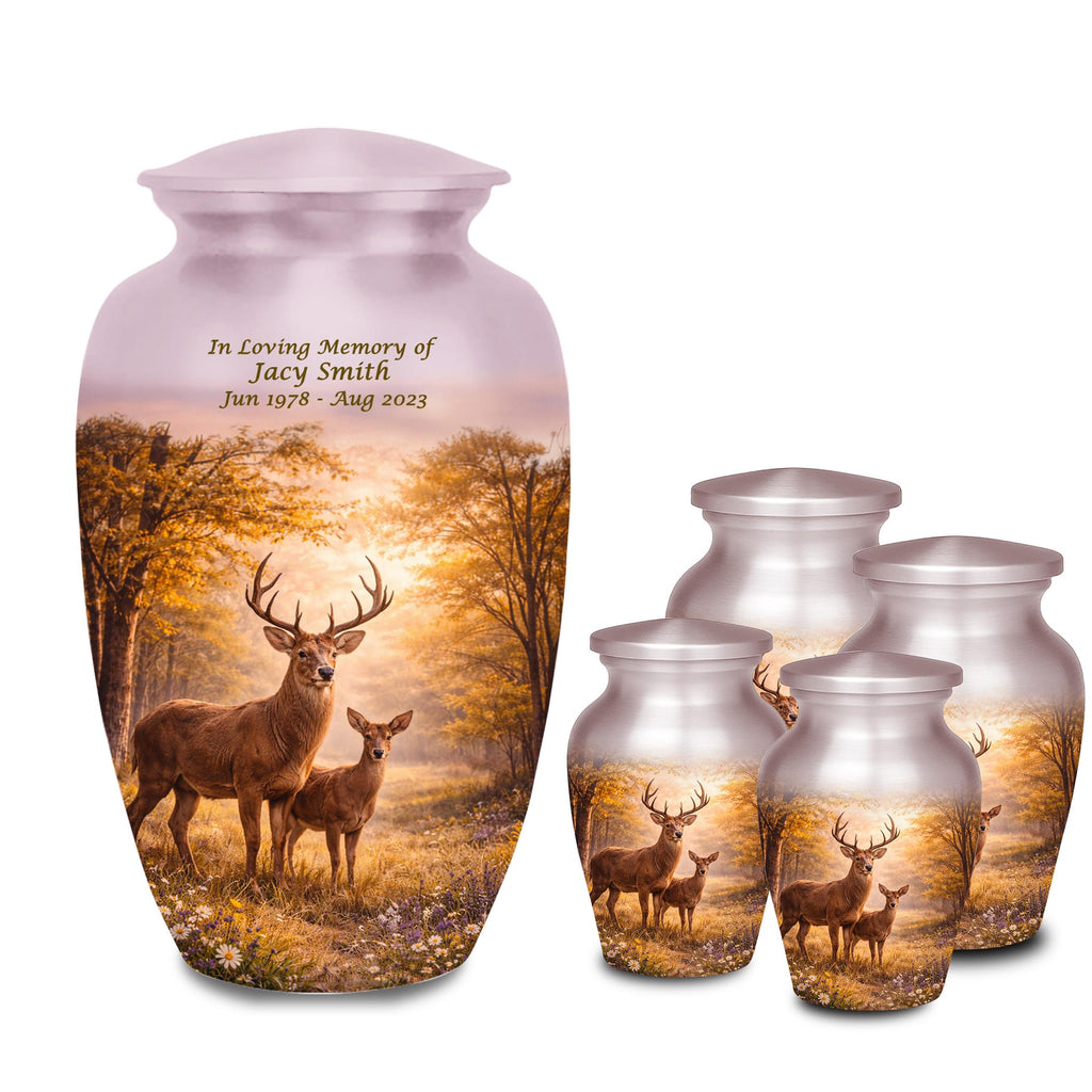 deer forest scene cremation urn for human ashes, handmade aluminum memorial urn – photo 9