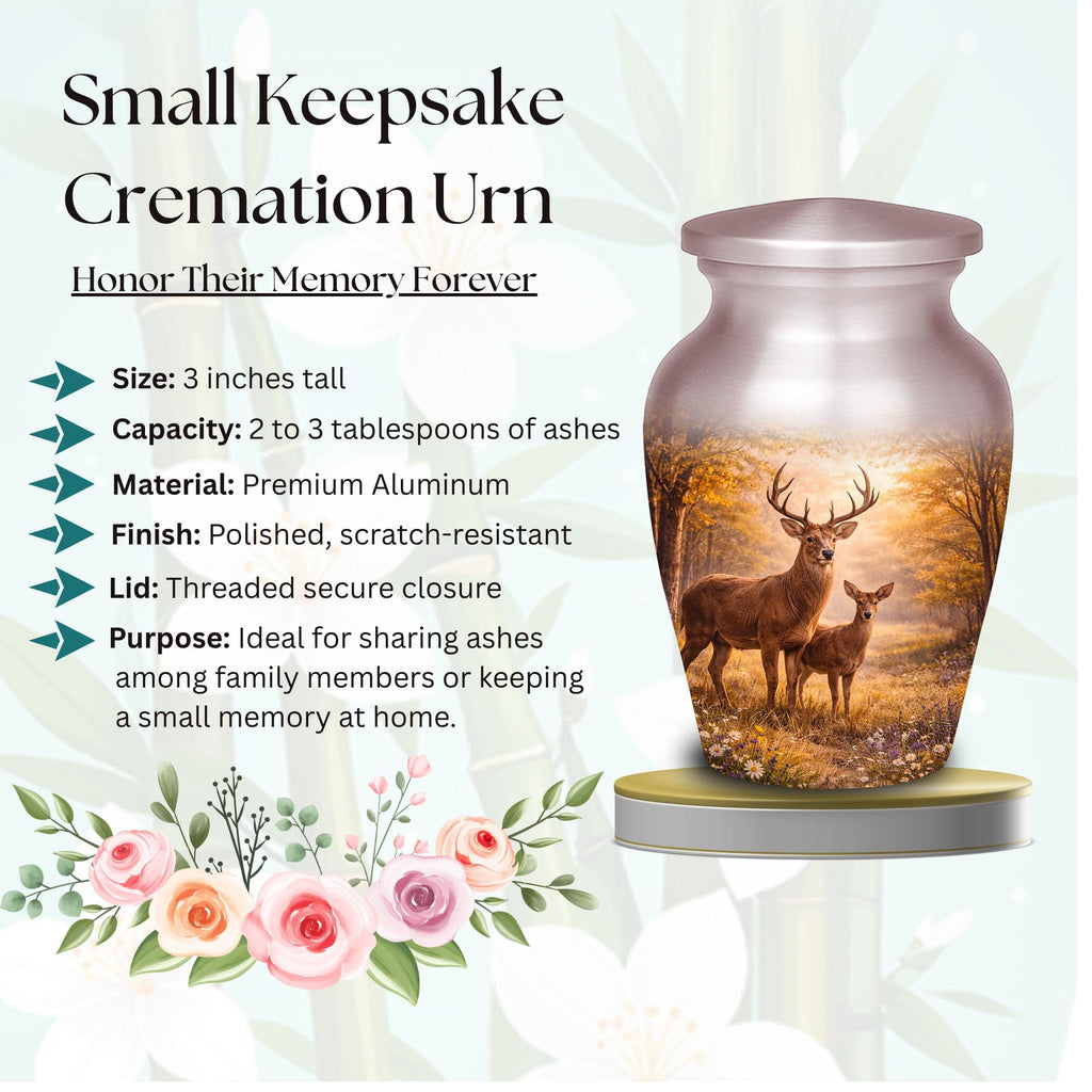 deer forest scene cremation urn for human ashes, handmade aluminum memorial urn – photo 5