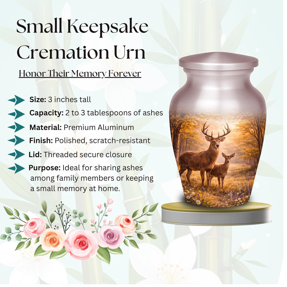 deer forest scene cremation urn for human ashes, handmade aluminum memorial urn – photo 5