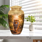 tiger golden forest cremation urn for human ashes, handmade aluminum memorial urn – photo 1