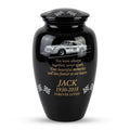 racing car checkered flags cremation urn for human ashes, handmade aluminum memorial urn – photo 1