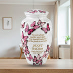 pink butterfly cremation urn for human ashes, handmade aluminum memorial urn – photo 2