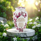 pink butterfly cremation urn for human ashes, handmade aluminum memorial urn – photo 1