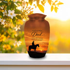 cowboy horseback western sunset cremation urn for human ashes, handmade aluminum memorial urn – photo 3