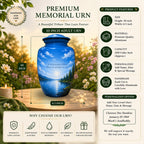 blue lake mountain cremation urn for human ashes, handmade aluminum memorial urn – photo 2