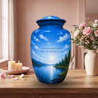 blue lake mountain cremation urn for human ashes, handmade aluminum memorial urn – photo 3