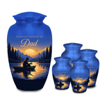 lake sunset fishing dad set cremation urn for human ashes, handmade aluminum memorial urn – photo 1