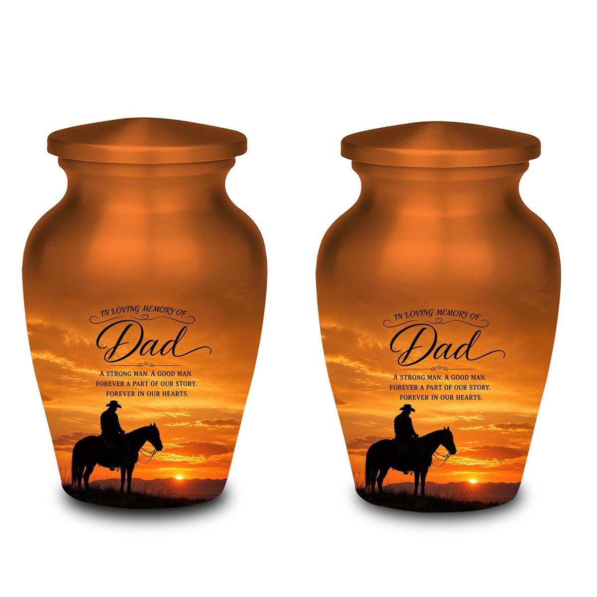 cowboy horseback western sunset cremation urn for human ashes, handmade aluminum memorial urn – photo 8