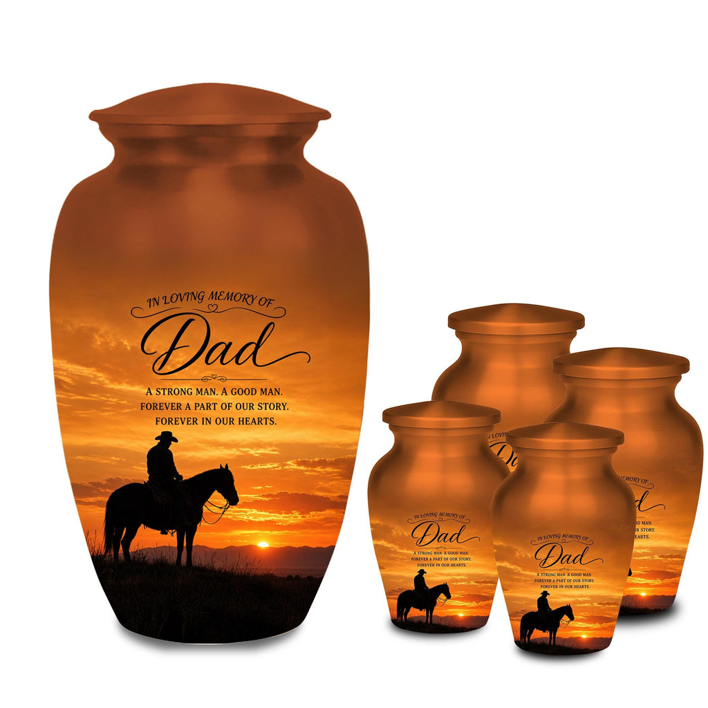 cowboy horseback western sunset cremation urn for human ashes, handmade aluminum memorial urn – photo 6