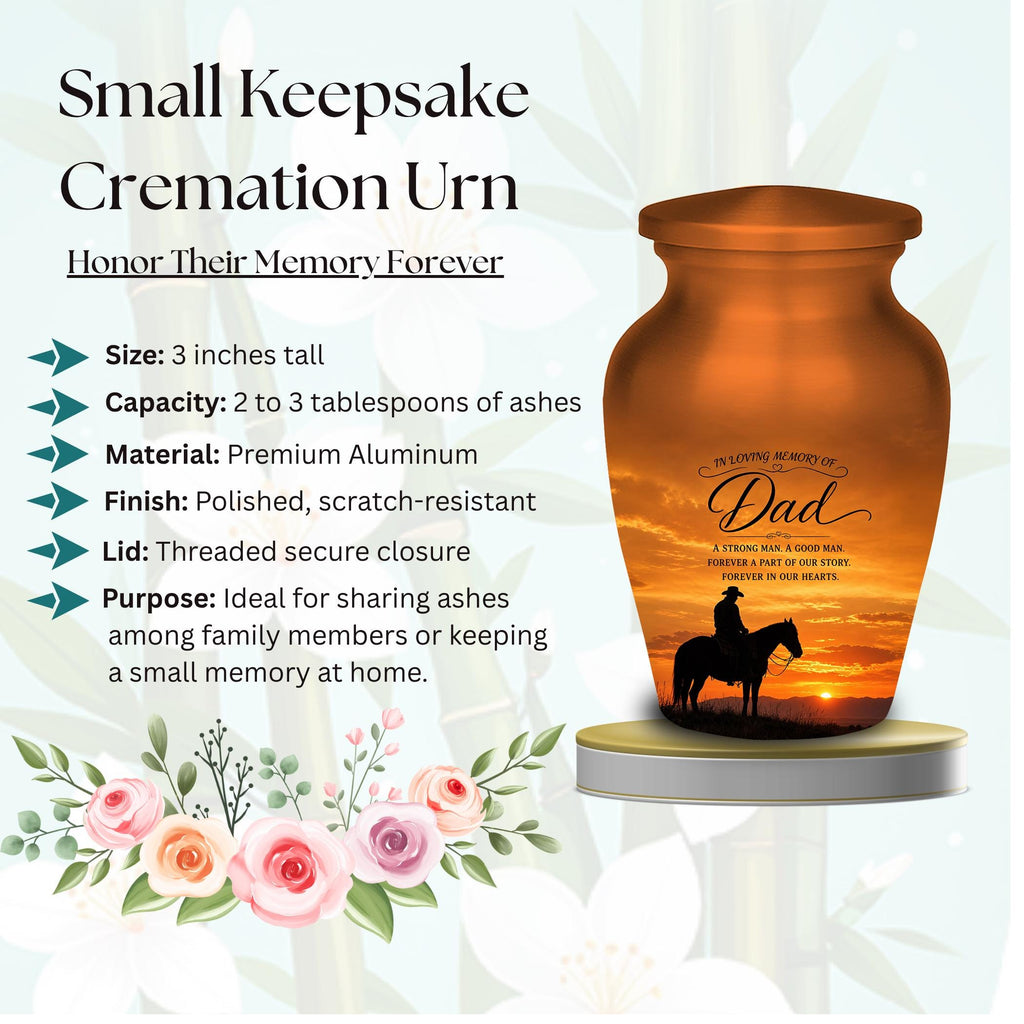 cowboy horseback western sunset cremation urn for human ashes, handmade aluminum memorial urn – photo 10