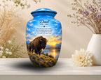 bison mountain sunset cremation urn for human ashes, handmade aluminum memorial urn – photo 6