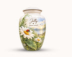 daisy ladybug lake cremation urn for human ashes, handmade aluminum memorial urn – photo 4