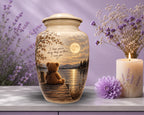 teddy bear moonlit lake cremation urn for human ashes, handmade aluminum memorial urn – photo 5
