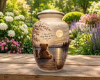 teddy bear moonlit lake cremation urn for human ashes, handmade aluminum memorial urn – photo 4