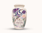 swan lily pond cremation urn for human ashes, handmade aluminum memorial urn – photo 1