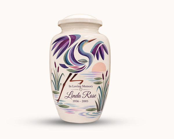 swan lily pond cremation urn for human ashes, handmade aluminum memorial urn – photo 1