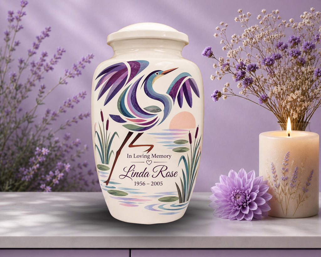 swan lily pond cremation urn for human ashes, handmade aluminum memorial urn – photo 5