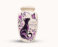 black cat purple floral cremation urn for pet ashes, handmade aluminum memorial urn – photo 1