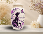 black cat purple floral cremation urn for pet ashes, handmade aluminum memorial urn – photo 6