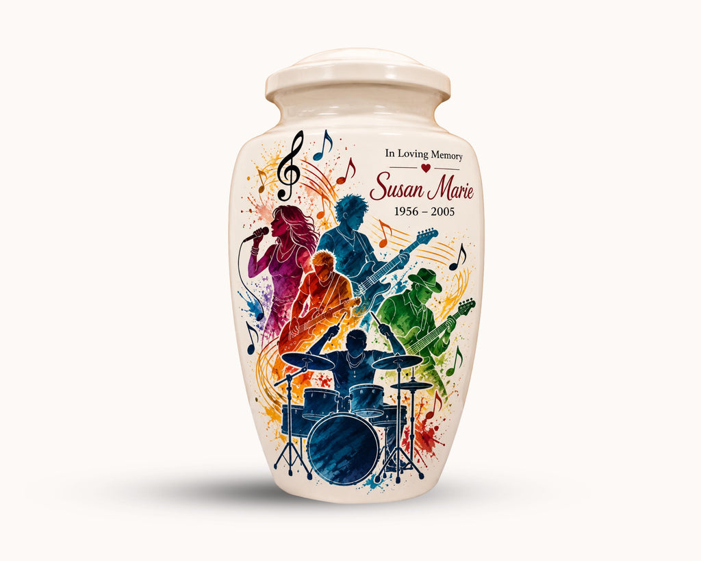 musician music lover cremation urn for human ashes, handmade aluminum memorial urn – photo 5