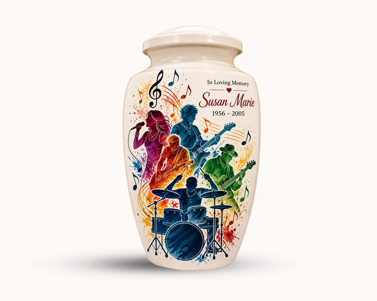 musician music lover cremation urn for human ashes, handmade aluminum memorial urn – photo 5