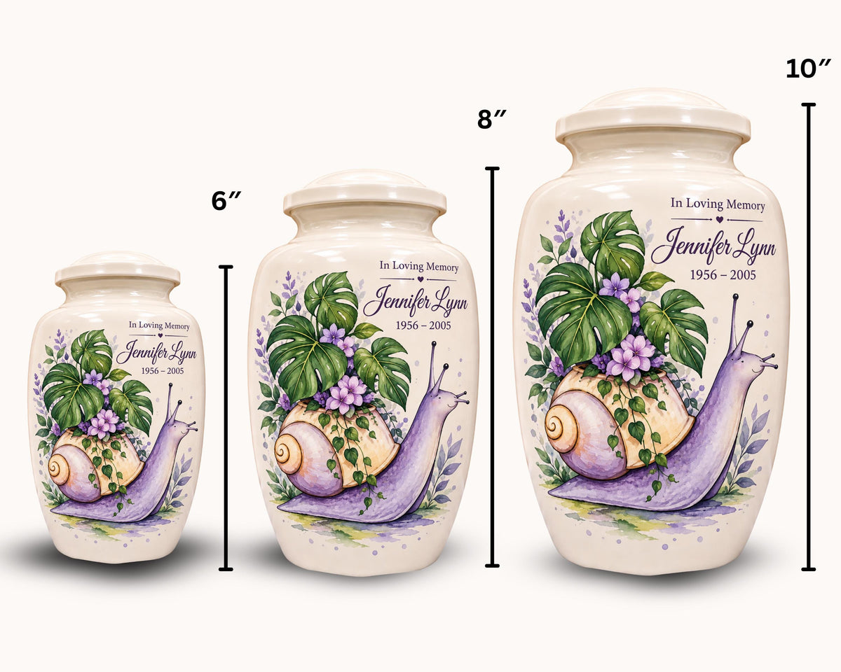 purple snail botanical cremation urn for human ashes, handmade aluminum memorial urn – photo 2