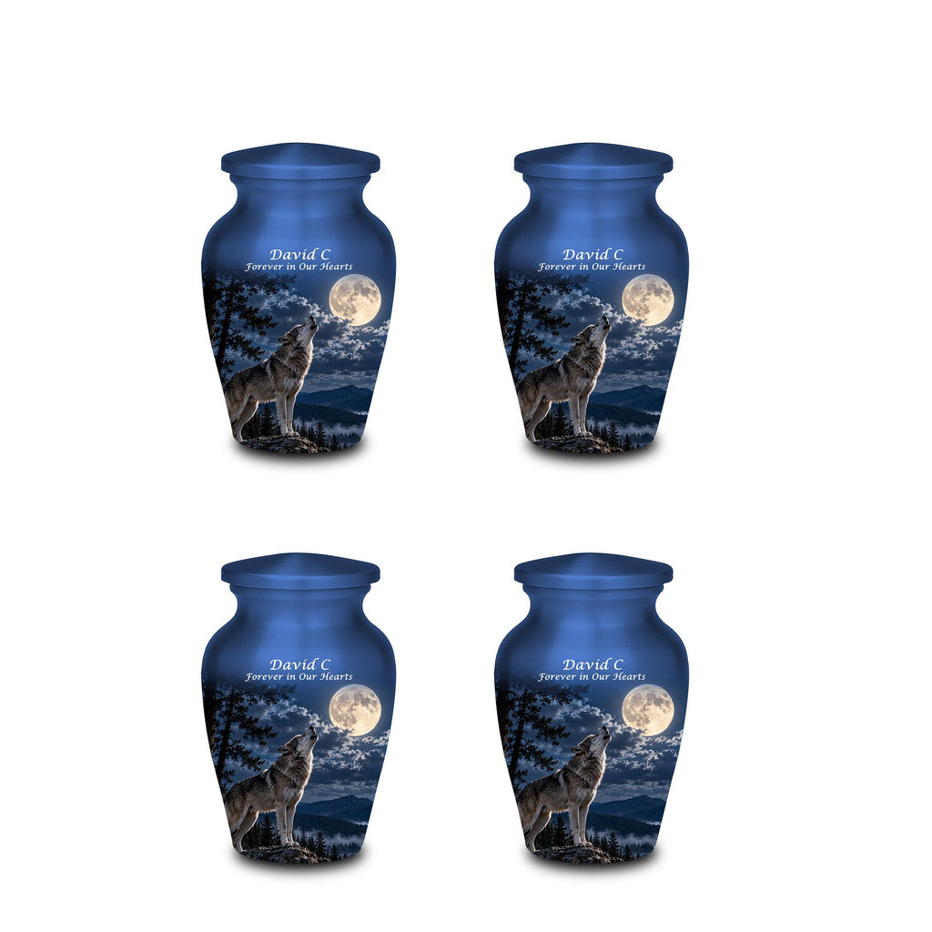howling wolf full moon cremation urn for human ashes, handmade aluminum memorial urn – photo 7